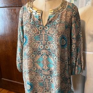 Plenty Tracy Reese boho beaded blouse top tunic Small S